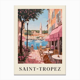 Saint Tropez France 2 Vintage Pink Travel Illustration Poster Canvas Print