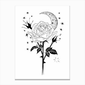 Roses And The Moon Line Drawing 4 Canvas Print
