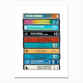 Stevie Wonder - Music Poster - Albums on Cassette Print Canvas Print