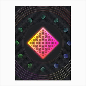 Neon Geometric Glyph in Pink and Yellow Circle Array on Black n.0019 Canvas Print
