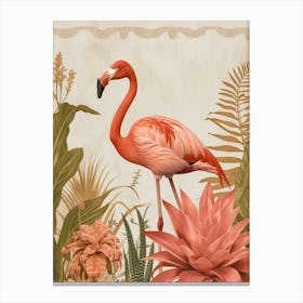 American Flamingo And Bromeliads Minimalist Illustration 1 Canvas Print