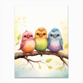 Three Colorful Birds On A Branch Canvas Print