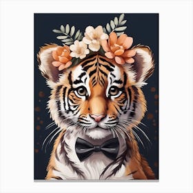 Baby Tiger Flower Crown Bowties Woodland Animal Nursery Decor (49) Canvas Print