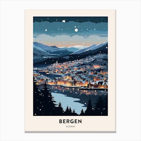 Winter Night  Travel Poster Bergen Norway 3 Canvas Print