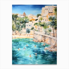 Swimming In Alicante Spain Watercolour Canvas Print