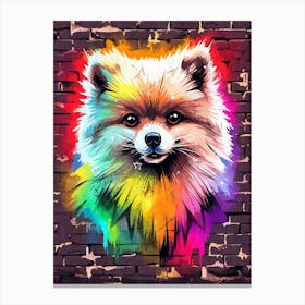 Aesthetic Pomeranian Dog Puppy Brick Wall Graffiti Artwork Canvas Print