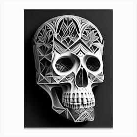 Skull With Geometric Designs 3 Linocut Canvas Print