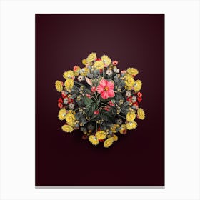 Vintage Knob Jointed Dipladenia Floral Wreath on Wine Red n.1811 Canvas Print