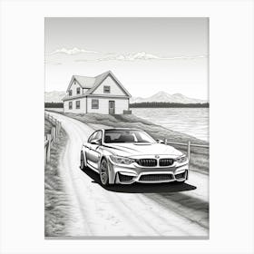 Bmw M3 Open Road Line Drawing 2 Canvas Print