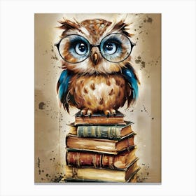 Owl On Books Canvas Print