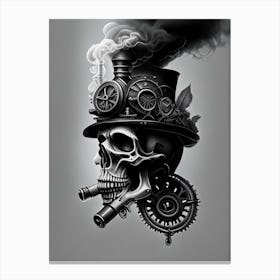 Skull With Surrealistic Elements Grey Stream Punk Canvas Print