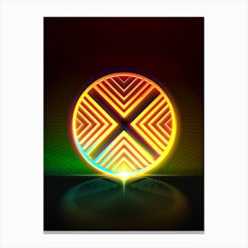 Neon Geometric Glyph in Watermelon Green and Red on Black n.0226 Canvas Print