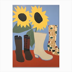 Painting Of Cowboy Boots With Flowers, Pop Art Style 9 Canvas Print