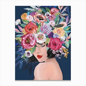 Girl With Flowers On Her Head Canvas Print