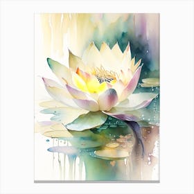 Blooming Lotus Flower In Pond Storybook Watercolour 2 Canvas Print