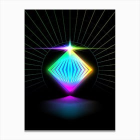 Neon Geometric Glyph in Candy Blue and Pink with Rainbow Sparkle on Black n.0362 Canvas Print