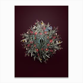 Vintage Dutch Hyacinth Flower Wreath on Wine Red n.0632 Canvas Print