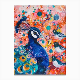Peacock & Birds Loose Brushstroke Painting 1 Canvas Print
