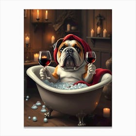 Bulldog In The Bath Canvas Print