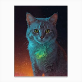 Cat With A Glowing Collar Canvas Print