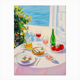 Mediterranes Gourmet im Süden, Sommer Malerei gedeckter Tisch Canvas Print