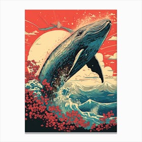 Whale Animal Drawing In The Style Of Ukiyo E 2 Canvas Print