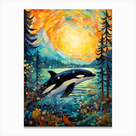 Orca Whale Coast And Trees Canvas Print