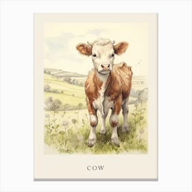 Beatrix Potter Inspired  Animal Watercolour Cow 2 Canvas Print
