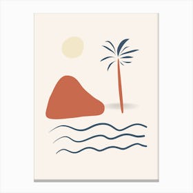 Palm Tree On The Beach brown Canvas Print