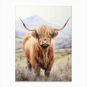 Foggy Highland Watercolour Cow 2 Canvas Print