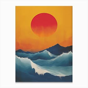Japandi Cubist Fusion: Sunset Over The Ocean Canvas Print