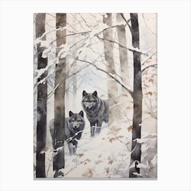 Winter Watercolour Gray Wolf 2 Canvas Print