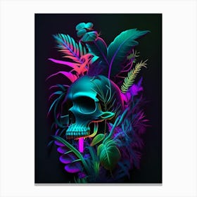 Skull With Neon Accents 1 Botanical Canvas Print