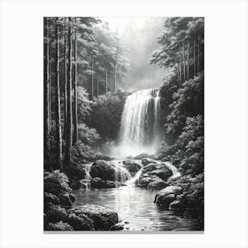 Waterfall In The Woods, Romantic Monochrome Charcoal style Leinwandbild