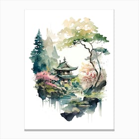 Watercolor Of Japanese Garden Canvas Print