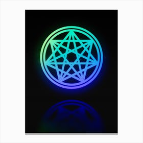 Neon Blue and Green Abstract Geometric Glyph on Black n.0261 Canvas Print