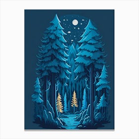 A Fantasy Forest At Night In Blue Theme 23 Canvas Print