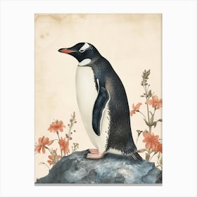 Adlie Penguin Carcass Island Vintage Botanical Painting 3 Canvas Print