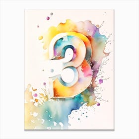 3, Number, Education Storybook Watercolour 1 Canvas Print