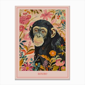 Floral Animal Painting Bonobo 3 Poster Canvas Print