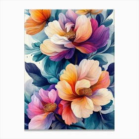 Abstract Bright Baroque Style Peony Flowers Canvas Print