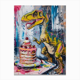 Wild Brushstroke Dinosaur Baking A Cake 1 Canvas Print