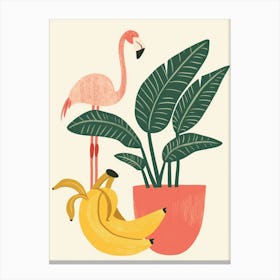 Jamess Flamingo And Banana Plants Minimalist Illustration 2 Canvas Print