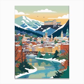 Retro Winter Illustration Salzburg Austria 3 Canvas Print