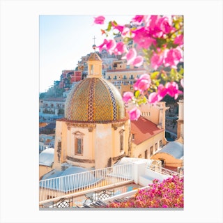 Pink Positano Flowers At Dusk Canvas Print