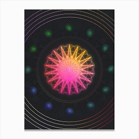 Neon Geometric Glyph in Pink and Yellow Circle Array on Black n.0178 Canvas Print