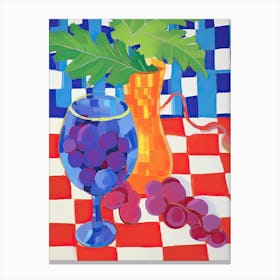 Grapes On Checkered Table, Colourful Tones, Frenchch Riviera In Matisse Style 1 Canvas Print