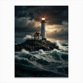 Lighthouse In The Storm Canvas Print