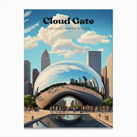 Cloud Gate Chicago Millennium Park Travel Illustration Canvas Print