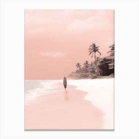 Person With Surfboard On Pink Sands Beach, Harbour Island 1 Canvas Print